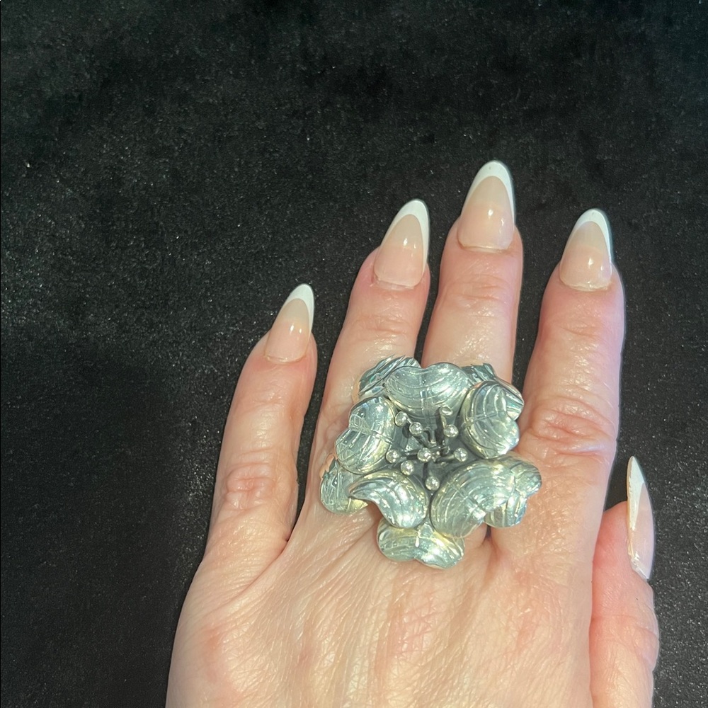 Silver Flower Statement Ring - image 6